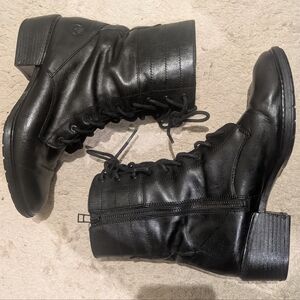 Timberland Genuine Leather Black  Combat Moto Boots Rare Design SZ 8.5